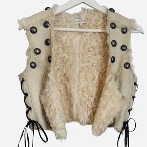 LaRok Goat Leather Studded Fur Vest